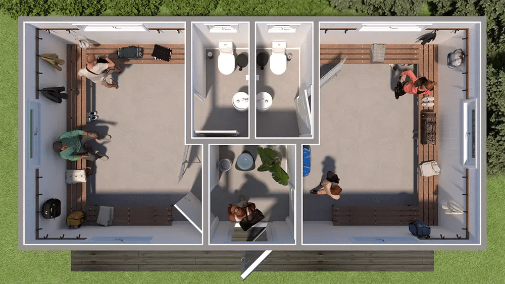 top down view of a changing rooms building