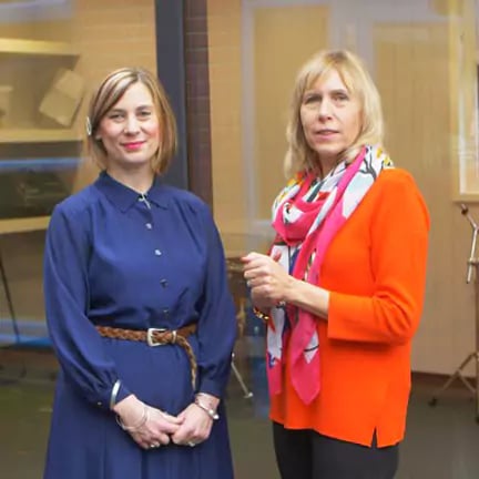 Head Teacher and Music-Teacher at Langar Primary School outside Music Room