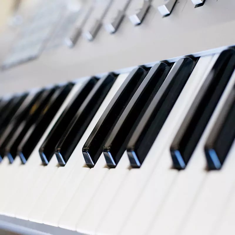 close up of piano keyboard at at school