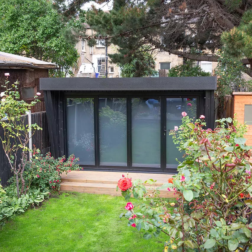 small home cinema room with blinds closed