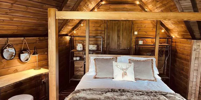 inside a garden cabin bedroom
