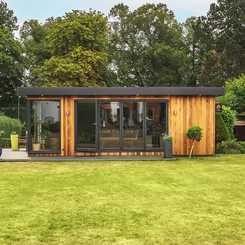 Large bespoke garden man cave with bifold doors