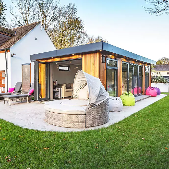 Garden therapy spa room with open bifold doors