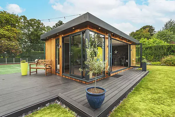 garden room man cave with bifold doors