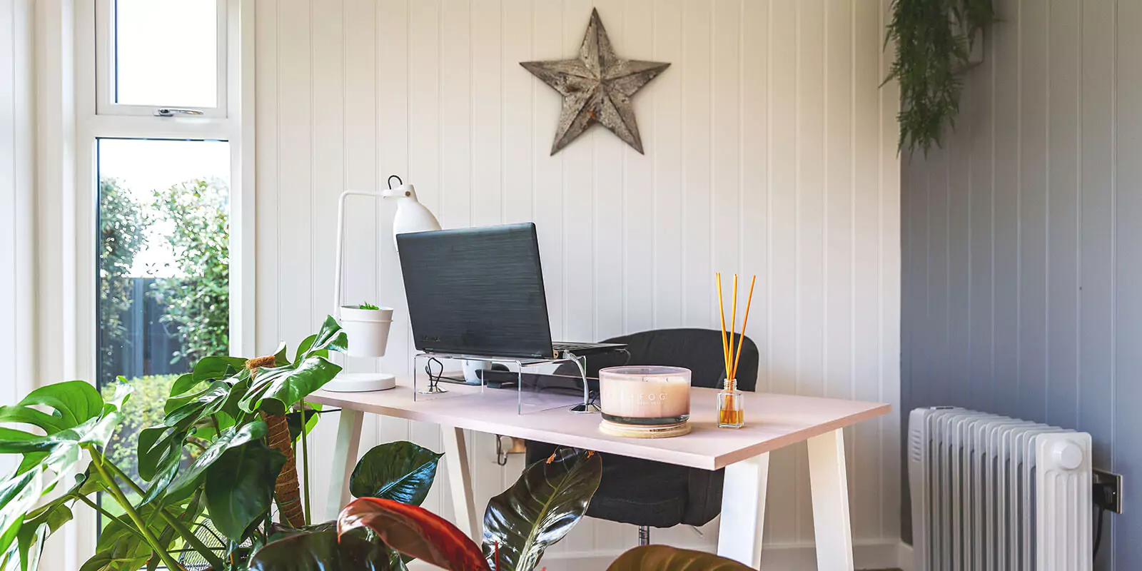 working from home in a garden office 