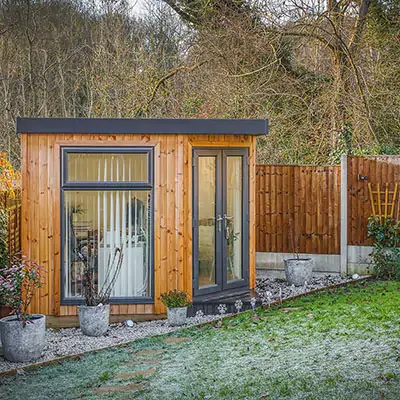 small corner garden office with insulation